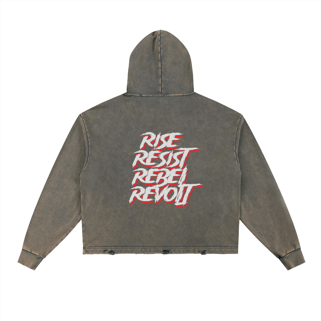 Vintage Washed Frayed-Hem Hoodie