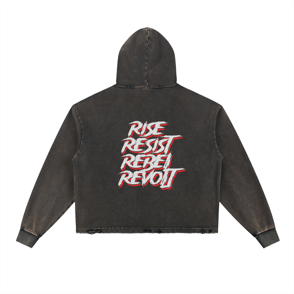 Vintage Washed Frayed-Hem Hoodie